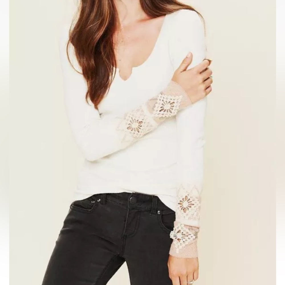 Free People Kombucha Cuff Ivory Thermal Long-Sleeve Top